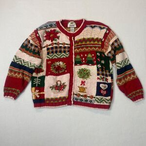 Tiara International Women's Y2K Christmas Sweater/Cardigan/Ugly Sweater Size L